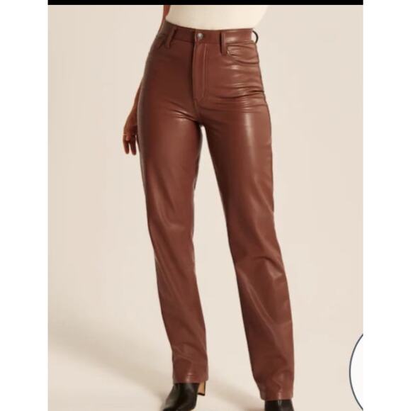 Abercrombie & Fitch 90’s Straight High Rise Vegan Leather Pants Brown Size 28 S - Picture 1 of 12